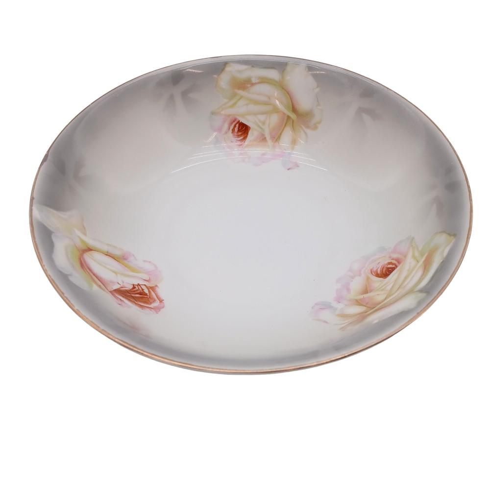 Vessra Germany Serving Bowl Hand Painted Floral Rose Pattern Gold Rim 8" Japan